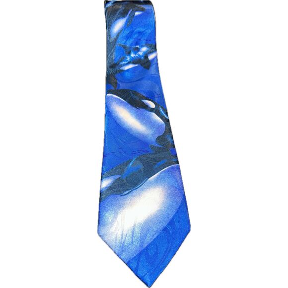 Steven Harris Hand Made Tie Men’s Blue‎ Necktie Ocean Whale Aquatic Orca - Picture 1 of 5